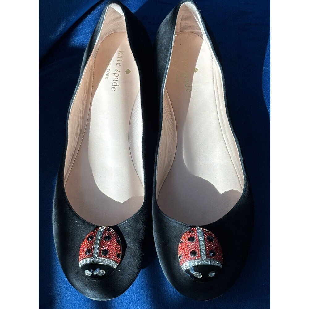 Kate Spade Black Suede Flat Shoe with Jeweled Ladybug Size 9.5